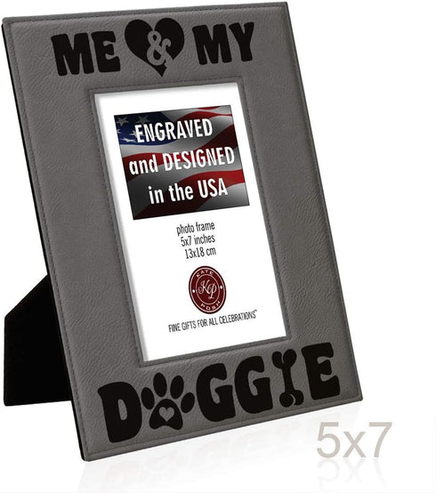 KATE POSH - Me & My Doggie Engraved Leather Picture Frame - Dog Lover, Puppy and Baby Gifts. My Best Friend, Dog Mom (5x7-Vertical)...