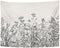 Emvency Tapestry Floral Border Herbs and Wild Flowers Botanical Engraving Style Black and White Home Decor Wall Hanging 50" x 60" Inches Print for...