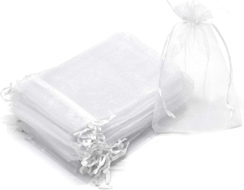 50Pcs White Organza Bags 3x4 Inch, Sheer Wedding Party Favor Bags with Drawstring, Jewelry Gift Bags Christmas Candy Pouches...
