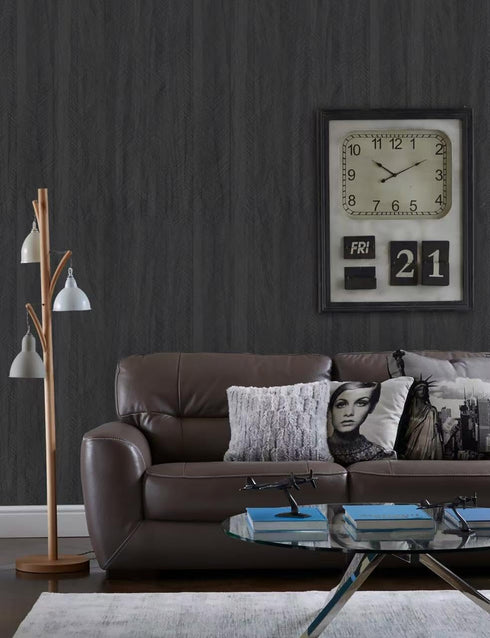 15.7"X118" Black Wood Wallpaper Peel and Stick Fishbone Textured Wood Contact Paper Self Adhesive Removable Wallpaper Waterproof Wallpaper for Bed...
