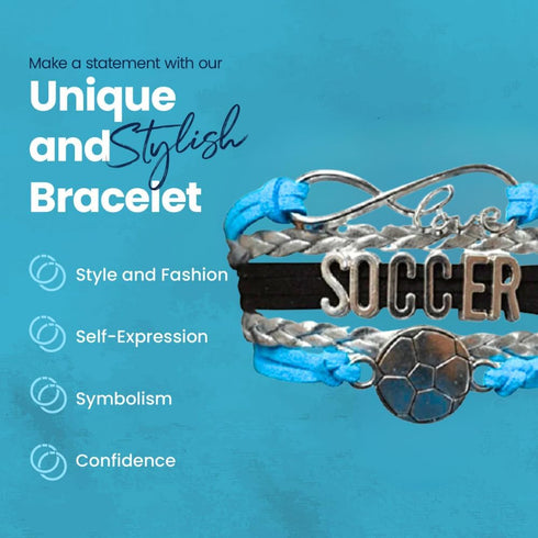 Soccer Charm Bracelet - Blue Infinity Love Adjustable Charm Bracelet with Soccer Charm - Gift for Female Soccer Players...