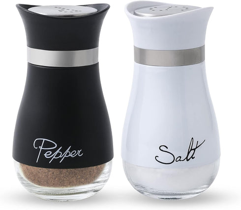 Lonffery Salt and Pepper Shakers Set - Salt Containers for Gifts, Kitchen Decor, Home, RV, Camp, BBQ, 4 oz Farmhouse Spice Dispenser with Glass Bo...