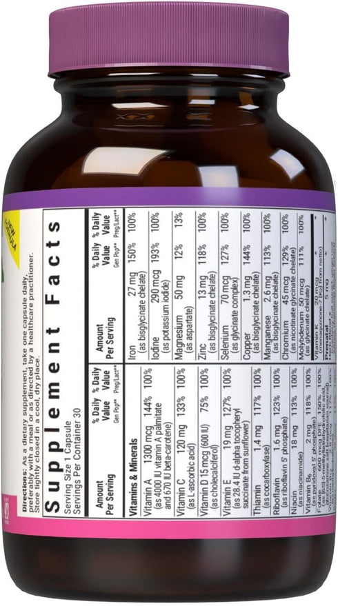 Bluebonnet Nutrition Ladies’ One Prenatal Whole Food-Based Multiple, Daily Nutrition*, Prenatal & Postnatal Health*, Non-GMO, Kosher, Gluten-Free,...