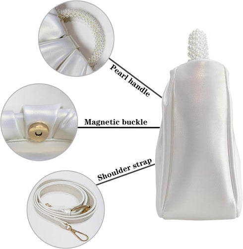 White Pearl Purse Women Soft Leather Evening Clutch Bag Wedding Prom Shoulder Crossbody Bag Small Chic Party Purse…...