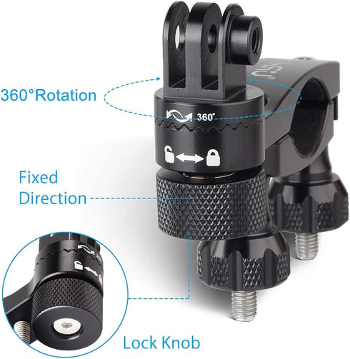 HSU Bike Handlebar Mount for Action Cameras, 360Rotation Seat Post, 0.6-1.3inch Compatible with GoPro Hero 13/12/11/10/9/8/7/6, DJI Osmo Action, A...