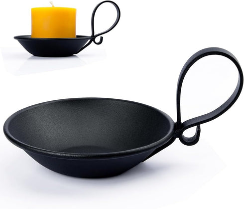 Matte Black Iron Pillar Candle Holder, with Handle, Simple Industrial Style ?Table Centerpiece Decoration....