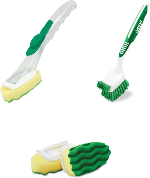 Libman All-Purpose Scrubbing Dish Wand Bundle with Big Job Kitchen Brush and Two Sponge Refills...