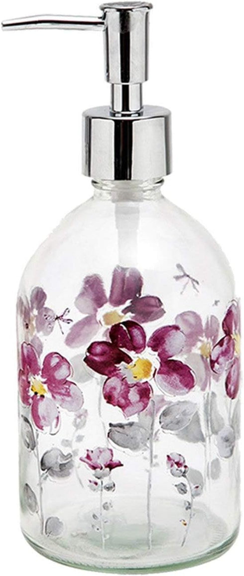 17oz Flower Glass Soap Dispenser Bottle with Plastic Pump...