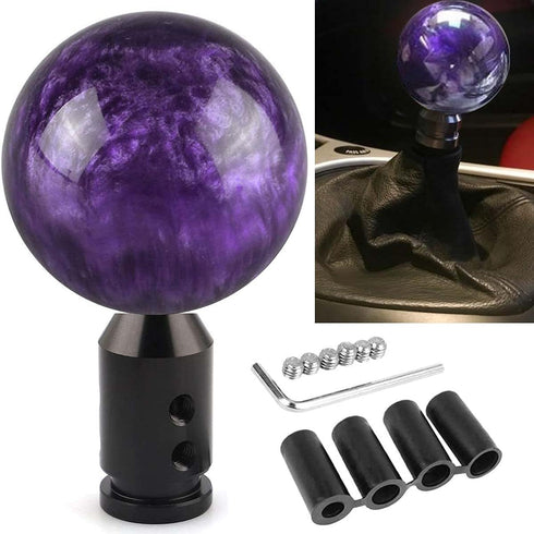 Purple Nebula Cloud Round Ball Gear Shift Knobs, Universal Automatic Manual Shifter Knob + Aluminum Adapter, Stick Shift Knob Head Cover Handle Ba...