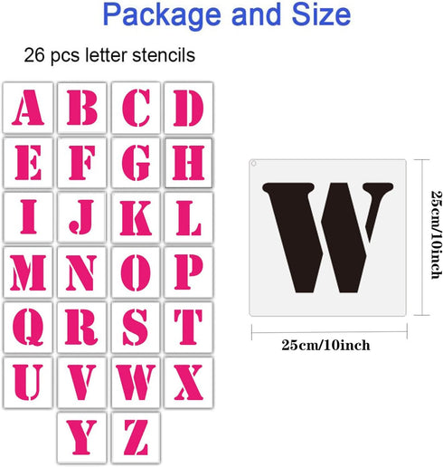 10x10Inch Letter Stencils Set, 26Pcs Plastic Reusable Scale Spraying Alphabet Stencils Learning Templates for Painting on Wood Wall Home Decor,DIY...