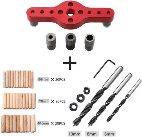 Dowel Jig - Straight Hole Drilling Positioner Self-Centering 6 8 10mm Drill Bit Kit Wooden Dowels Adjustable Woodworking Locator Tool...