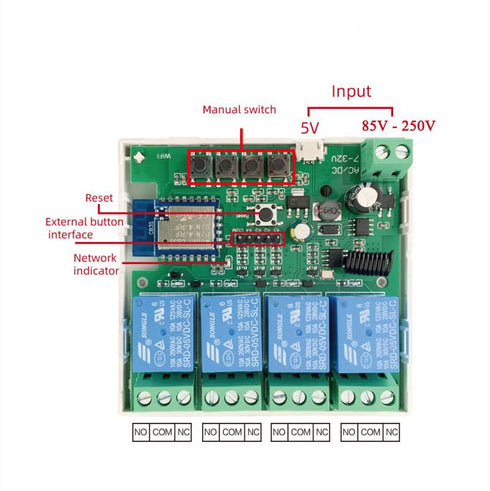 4 Channel WiFi Relay USB 5V AC/DC 7-32V Smart WiFi Wireless Dry Contact Relay Switch Module,Tuya Smart Life app Remote Control,Work with Alexa Goo...