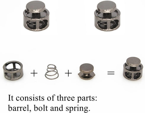 Metal Cord Locks for Drawstrings Round Cord Stopper Gunmetal Double Hole Spring Clasps Toggle Fastener Elastic Buckle for Shoelaces, Paracord, Bag...