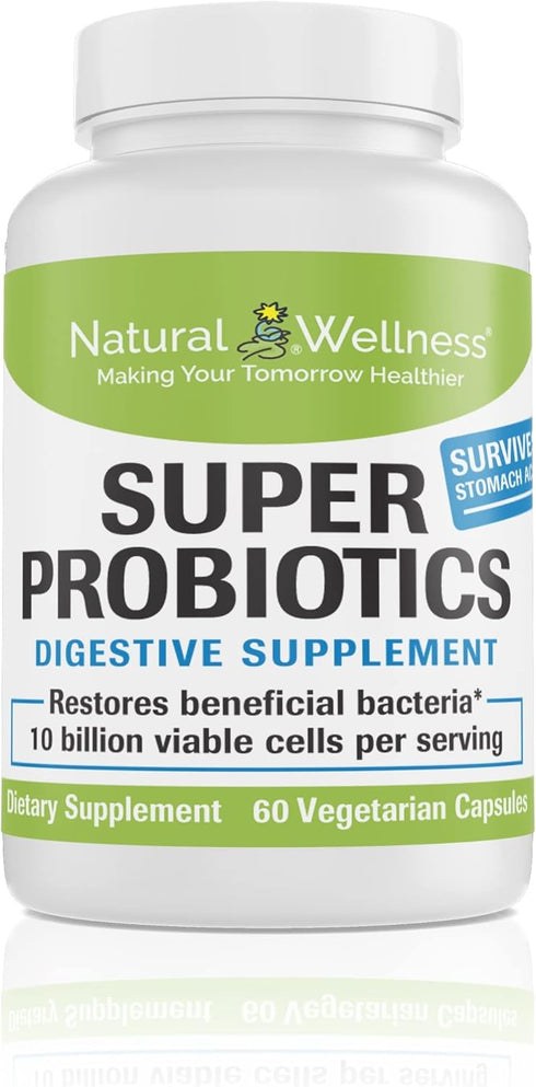 Natural Wellness Super Probiotics - 10 Billion Viable Cells Per Serving- 30 Day Supply...