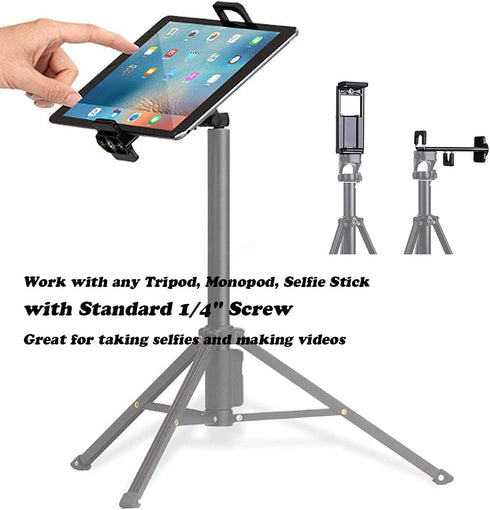 4-10 inch Phone and Tablet Tripod Mount, with 1/4 inch Screw Thread, for iPhone X 8 7 6 iPad Samsung Galaxy Tablet Selfie Stick Smartphone, Adjust...