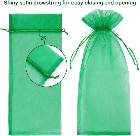 HRX Package 30pcs Organza Wine Bags, Sheer Mesh Wine Gift Pouches Bottle Covers Dresses with Drawstring for Christmas (Green)...