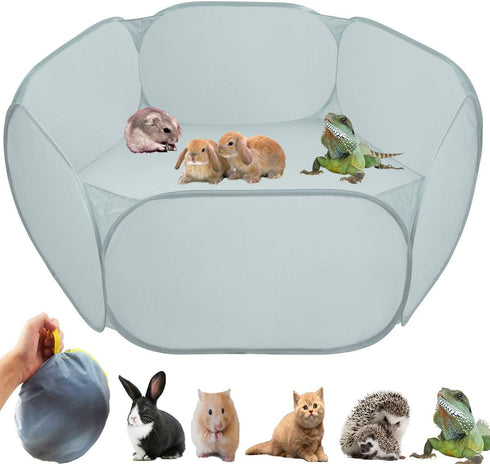 Small Animal Cage Tent Playpen with Fabric,Reptiles Cage,Breathable Transparent Pet Playpen Pop Open Outdoor/Indoor Exercise Fence,Portable Yard F...