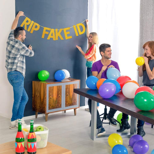 Pre-Strung Funny 21st Birthday Decorations for Him Her Gold Glitter Pre-Strung 21st Birthday Banner for Him Rip Fake ID Backdrop 21 Birthday Party...