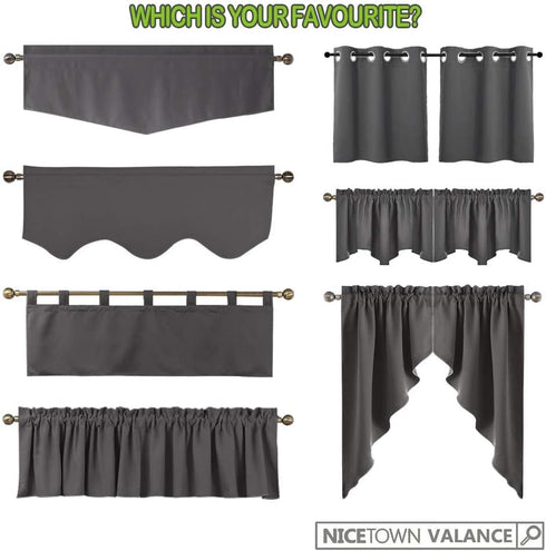 NICETOWN Half Window Kitchen Tier Curtains- Tailored Scalloped Valance/Swags for Basement/Bedroom(One Pair, 36 by 36-inches Each Panel, Grey)...