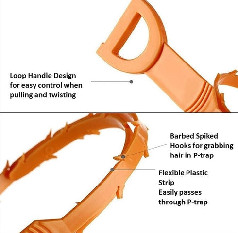 FMH DRAINPIPE HAIR CLOG REMOVER -20.4” long flexible recyclable plastic strip drain clearing tool with numerous barbed spikes and loop handle by F...