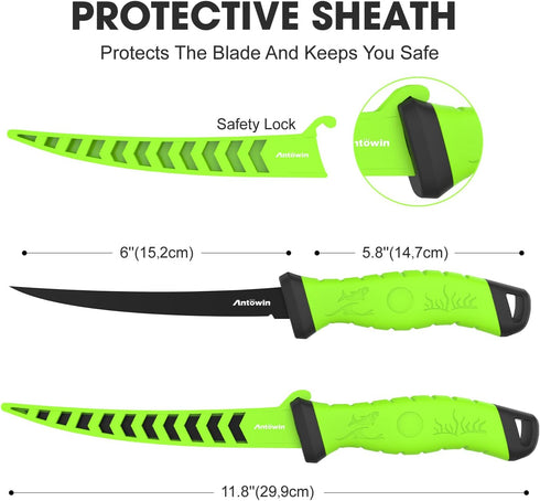 ANTOWIN 6 Inch Fishing Fillet Knife, Knives for Filleting Fish and Boning Meat, Sharp Stainless-Steel Non-Stick Coating Blade,with Stage Knife Sha...