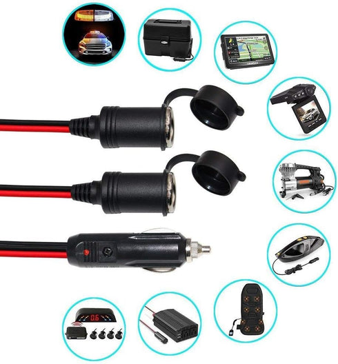 KUNCAN 4FT 12v 2-Way Car Cigarette Lighter Female Socket Y Splitter to Male Plug with Double Socket Outlet, Dual Socket Extension Charger Port Ext...