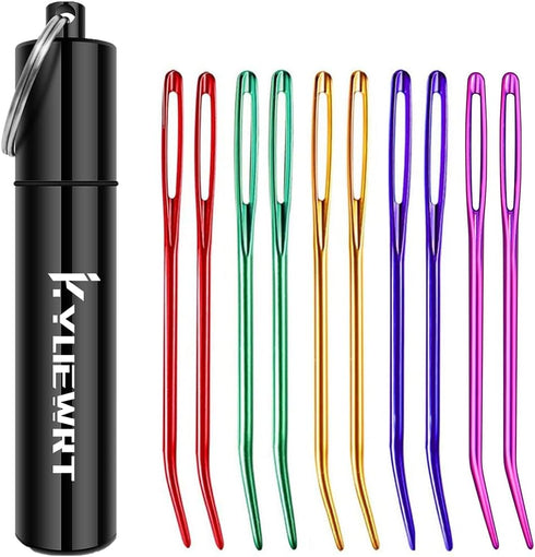 KYUEWRT 10Pcs Yarn Darning Tapestry Needle,Large Big Eye Weaving Needle Bent Needles with Aluminum Storage Tube......