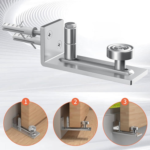 Brushed Stainless Steel Barn Door Floor Guide,8 in 1 Floor Guide Bottom Adjustable Roller,Noise Reduction,Flush Design Bottom Flat Barn Door Floor...