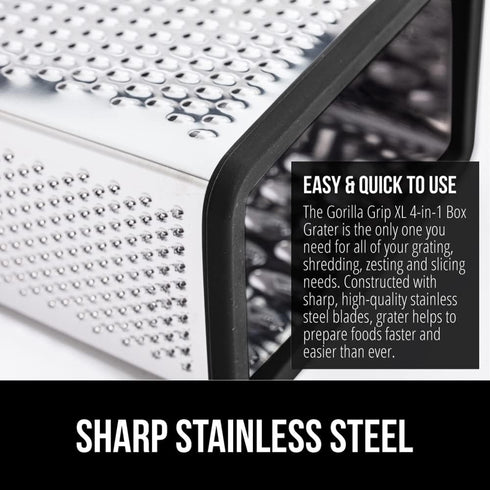 GORILLA GRIP XL 4-Sided Cheese Grater With Container, 100% BPA-Free Stainless Steel Box Graters, Parmesan Shredder, Grate Cheeses, Shred Veggies, ...