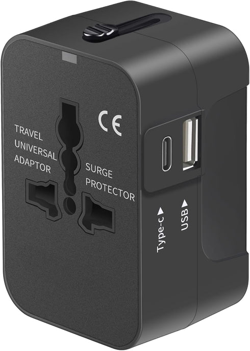 Travel Adapter, Worldwide All in One Universal Travel Adaptor AC Power Plug Adapter Wall Charger with USB-C and USB-A Charging Ports for USA EU UK...