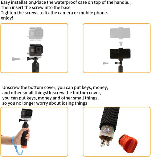 Waterproof Floating Hand Grip for GoPro Camera Hero 9/8/7/6/5/4/3/3+/2/1 Session Hero 6 5 4 3+ Yi 4K Sjcam sj4000 Fusion AKASO DJI Osmo Under Wate...