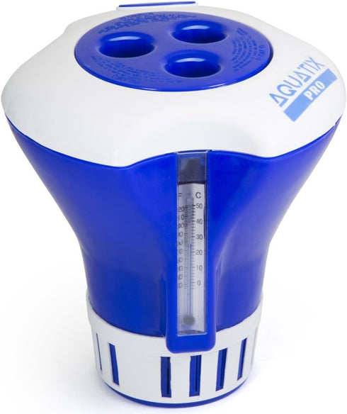 Aquatix Pro Pool Chlorine Floater Dispenser with Thermometer for 1 to 3 inch Tablets, Large & Durable Floating Dispenser for Spa, Hot Tub, In-grou...