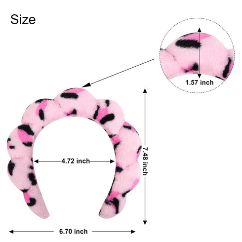 Wecoe 2pcs Skincare Headband For Washing Face Spa Makeup Face Wash Headband Cute Pink Black Cheetah Leopard Printed Puffy Sponge Bubble Headband H...