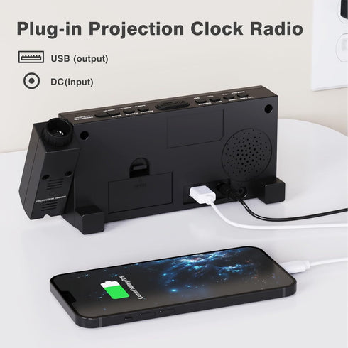 Mesqool Projection Alarm Clock with FM Radio,Large Number Display & Dimmer,USB Charger,Sleep Timer,Battery Backup,Dual Alarms,Clock Radio for Bedr...