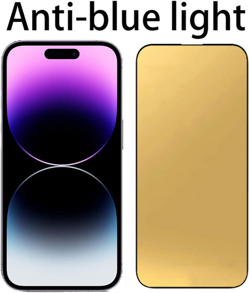 2 PCS Anti-Blue Tempered Glass Mirror Screen Protector Film Suit for iPhone 14 Pro Max, 6.7 inch 9H Hardness Anti-scratch Full Covered (Gold)...