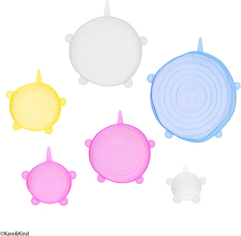 Silicone Stretch Lids - Set of 6 - Stretchable Airtight and Leak Proof Seals - Keeps Your Food Fresh - Reusable Covers for Bowls, Pots, Pans, etc....