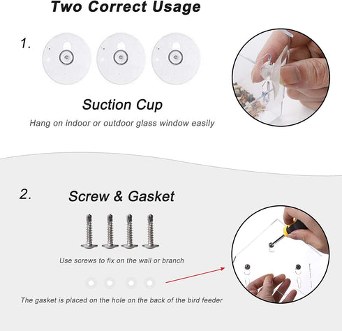 Window Bird Feeder 2 Pack - Clear Clear Bird House Shape Hanging Birds Feeder with Suction Cups and Screws,Separable & Removable Seed Feed Tray fo...