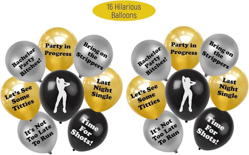 BroSash Bachelor Party Balloons | Pack of 16 | Funny Bachelor Bachelorette Party Supplies and Decorations | Naughty Gag Gifts for Men...