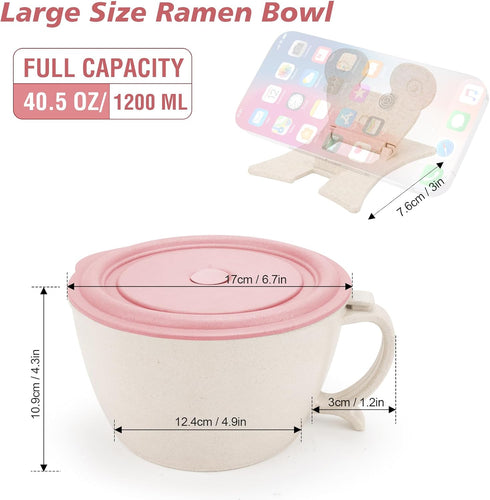 Microwave Ramen Bowl Set, Noodle Bowl With Phone Stand, Large Wheat Straw Soup Mug Bowl with Lid Handle, Dishwasher Safe Ramen Instant Noodles Coo...