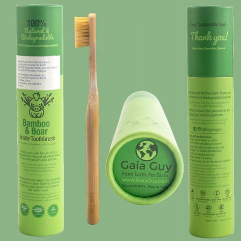 Gaia Guy Natural Bristle Bamboo Toothbrush (NO Nylon - Boar Hair ONLY) - Totally Compostable & Biodegradable Boar Bristle and Bamboo Toothbrushes ...