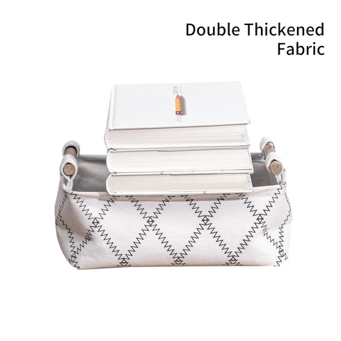 Decorative Collapsible Rectangular Fabric Storage Bin Organizer Basket with Wooden Handles for Clothes Storage, 11"×7.1"×3.9", White...