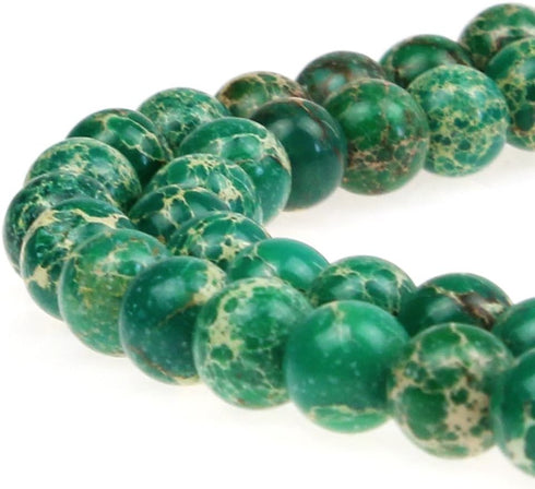 JarTc Natural Stone 6 Colors Sea Sediment Imperial Jasper Round Loose Beads for Jewelry Making (8mm, Dark Green)...