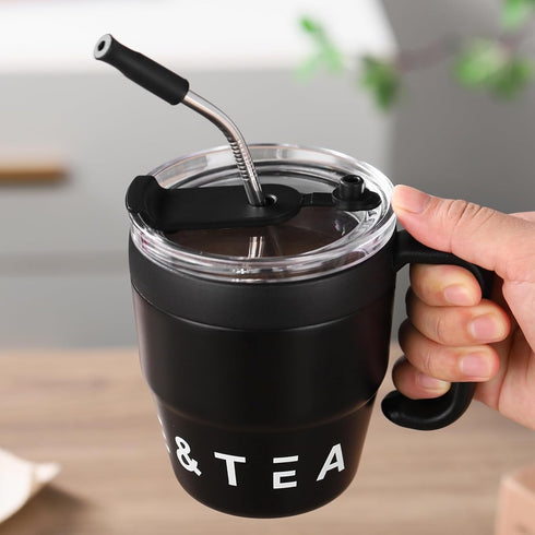 Bincoo 480ML Stainless Steel Coffee Mug with Straw-Pour Over Coffee Maker Set with Collapsible Coffee Dripper Thermal Coffee Mug for Home Office (...