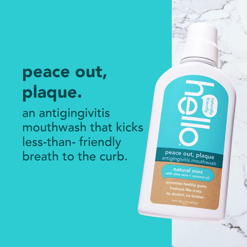 Hello Antiplaque and Whitening Fluoride Free Toothpaste and Naturally Healthy Antigingivitis Mouthwash, Alcohol Free, Vegan, SLS Free and Gluten F...