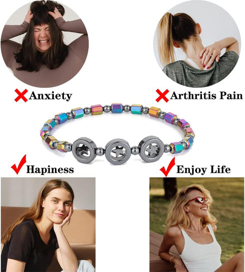 4pcs Hematite Anklet for Women Men - Hematite Stone Anklet Anxiety Relieve Anklet Circle Star Anklets...