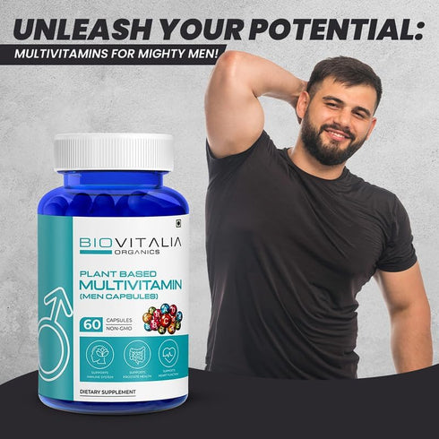 Biovitalia Organic Multivitamin Capsules for Men Promote Body Immunity & Support Healthy Heart Function For Daily Active Energy -Enriched with Ess...
