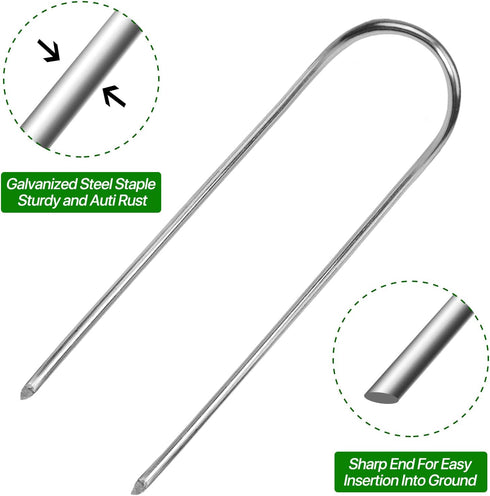 U Shape Garden Stakes 50 Packs 4 Inch 11 Gauge Irrigation Tubing Stakes, Heavy Duty Galvanized Landscape Staples for Tube, Lawns, Landscape Fabric...