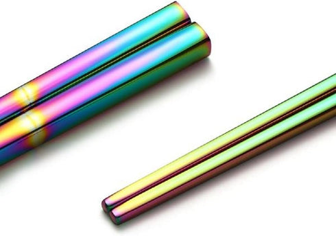PAPER & QUARTZ Holographic Iridescent Rainbow Kitchen Utensil Chopsticks in Stainless Steel...
