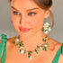 Aukmla Green Crystal Bridal Jewelry Set Gold Rhinestones Wedding Necklaces Earrings Sets Pearl Prom Costume Jewelry for Women and Brides...