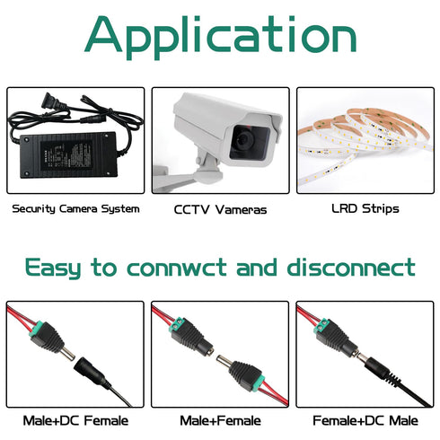 DC Power Connector 10 Pairs 5.5mm x 2.5mm DC 12V 5A, 10 PCS Male and 10 PCS Female Power Jack Plug for CCTV Camera Security Monitoring and LED Str...